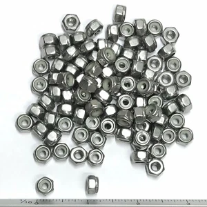 (100 Stück) 8-32 Sechskant-Sicherungsmutter, Nyloneinsatz, 18-8 Edelstahl, 11/32 Zoll flach - Bild 1 von 2