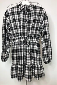 Boohoo Ladies Mini Shirt Dress, size 10, brush cotton, Black check, worn once - Picture 1 of 9