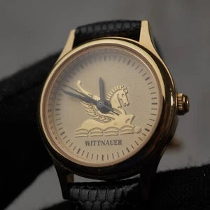 Vintage Wittnauer gold tone Pegasus Watch original leather band 24mm case - Picture 1 of 16