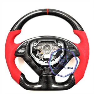 VINS REAL CARBON FIBER Steering Wheel FOR INFINITI g37g25 G37X W/RED SUEDE - Picture 1 of 7