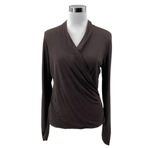 Ellen Tracy Silk Wrap Blouse Brown Long Sleeve Women’s Medium Top Shirt Career - Picture 1 of 14