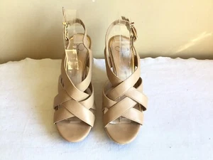 Womens Jessica Simpson Beige Strappy Gladiator Ankle Buckle Wedge Heel Sandal 8M - Picture 1 of 10