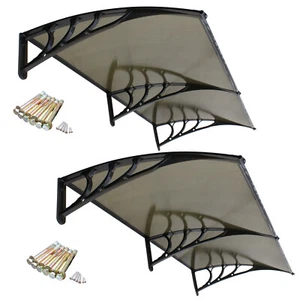 2PCS 40" x 80" Window Awning Door Canopy Polycarbonate Cover Front Door Brown - Picture 1 of 23