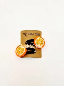 Cute Delicious Juicy Orange Hair Clips/Headwear Handmade Crochet Gift - Picture 1 of 8