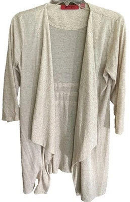 Belle Gray By Lisa Rinna Open Cardigan Beige Tan Size Small Cascade  Front - Image 1 of 4