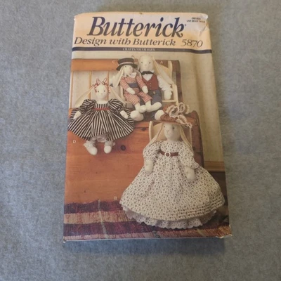 Butterick 5870 Bunny Dolls Pattern UNCUT Country Primitive Rag Doll Sewing Craft - Image 1 of 4