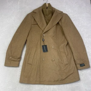 Lauren Ralph Lauren Wollmantel 40R Camel Zweireiher Peacoat Reißverschlusseinsatz Neu mit Etikett - Bild 1 von 13