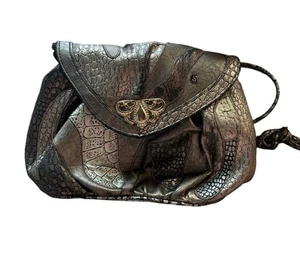 Vintage 1990s Metallic Patchwork Vegan Leather Shoulder Bag - Retro Bronze Gold - Bild 1 von 13