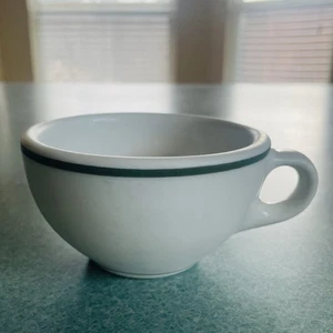 Antique Iroquois China Heavy White Diner Coffee Cup Green Stripe - Picture 1 of 10