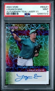 Autógrafo láser Leaf Vivid Teal 2024 #BA-LE1 Logan Evans 1/1 PSA 9 - Imagen 1 de 1