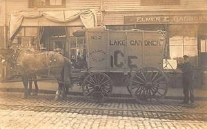 1910 Amesbury MA Lake Gardner Horse & Ice Wagon Message Real Photo Postcard - Picture 1 of 2