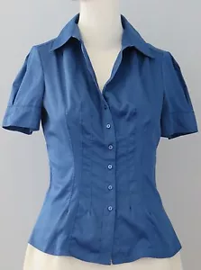 BANANA REPUBLIC Size XS Blue Stretch Button Down Collared Short Sleeve Blouse - Foto 1 di 4