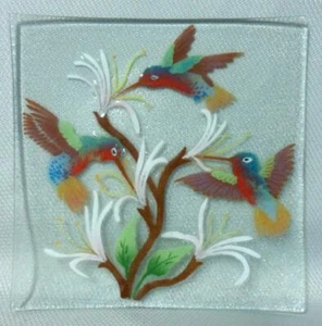 Fusion Art Fused Glass Hummingbird Tray - Picture 1 of 5