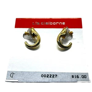 Liz Claiborne Hoop Earrings Small Gold Tone New on Card Made in USA Women Gift - Picture 1 of 9