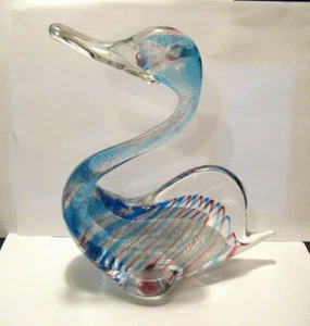 8,5 Zoll Vintage 60er Jahre Murano venezianischer Schwan Figur Sommerkunst Glas Silber Glimmer - Bild 1 von 9