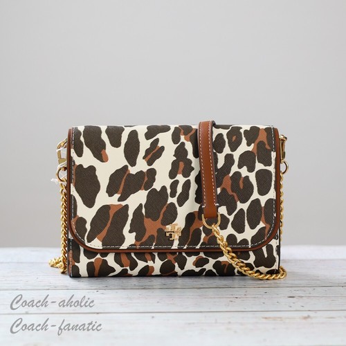 Portafoglio nuovo con etichette Tory Burch Emerson stampato catena tracolla con stampa leopardata