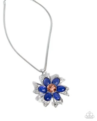 Paparazzi Floral Figurehead - Blue - Transparent Beads - Peach Gem - White Rhine Foto 1 de 4