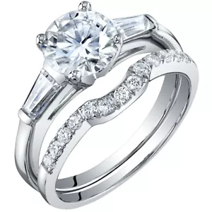 1.5 ct Moissanite Solitaire Engagement Ring and Wedding Band in Sterling Silver - Picture 1 of 4
