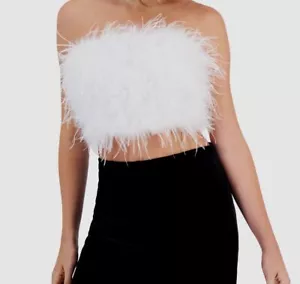 Alex & Sophia Women's White Strapless Zip-Back Feather-Front Top Juniors' Size S - Picture 1 of 1