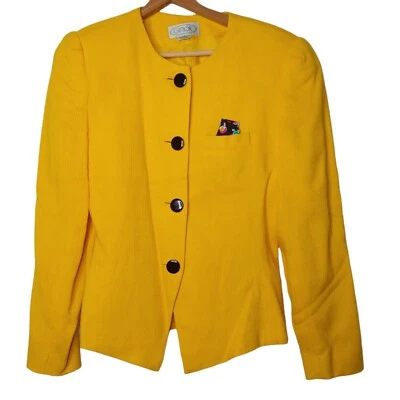 Blazer Gilmor Mujer 8 Botones Floral Vintage Años 80 Bolsillo Cuadrado Amarillo Sol Foto 1 de 4