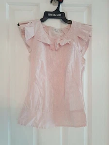 CUE Red White Striped Dress Shirt Button Top Size 8 C26 - Picture 1 of 2