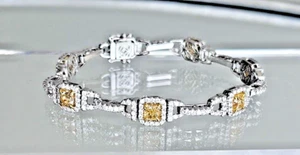 Natural Fancy Yellow Cushion Cut and White Brilliant Cut Diamond Bracelet - Picture 1 of 14