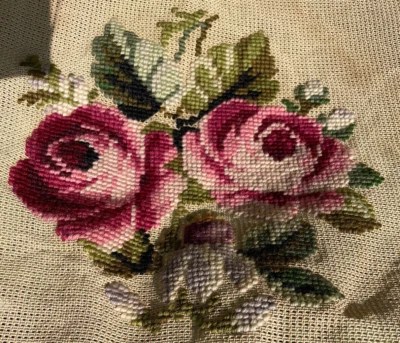 Vintage Antique Canvas Bucilla Decorator Needlepoint Needlework 2 Roses - Image 1 of 4