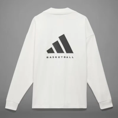 Adidas XL Men's Long Sleeve T-Shirt White/Black Oversized Cotton Basketball  NWT - Image 1 of 4