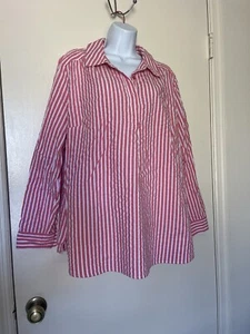 D&CO Pullover rosa/weiß gestreift Kragen teilweise Knopfleiste Langarm Bündchen 1X - Bild 1 von 5