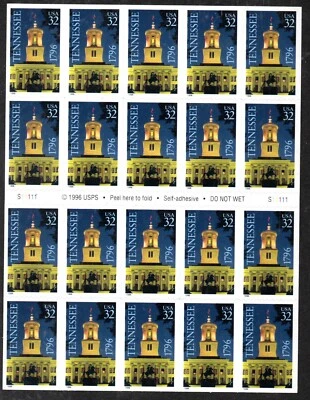 US Scott #3071a "Tennessee" Never Folded Self- adhesive Booklet Pane - Image 1 of 2