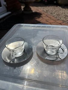 Nespresso View Collection 2x Glass Coffee Cup and Metal Saucer Unused and in Box - Picture 1 of 9