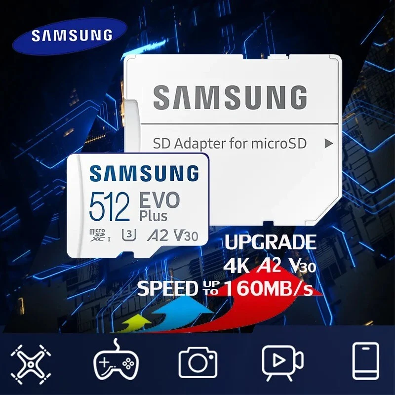 New Samsung EVO/PRO MicroSDXC V30 4K U3 A2 512GB  Flash Memory Card With Adapter - Image 1 of 4