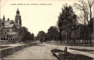 Postal Akron Ohio 1908 Union Forge & Mill Streets sello invertido 1909 - Imagen 1 de 2