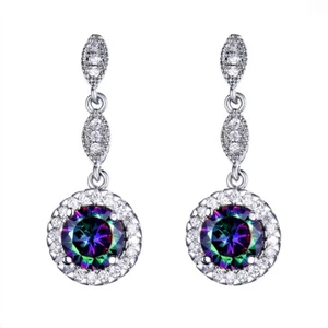Awesome Woman Fashion Jewelry Natural Rainbow Mystic Topaz Gems Silver Earrings - Picture 1 of 6
