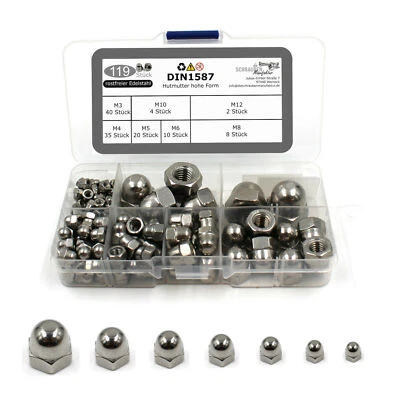 Set aus Hutmuttern hohe Form nach DIN 1587 rostfreier Edelstahl A2 V2A M3-M10 - Bild 1 von 4