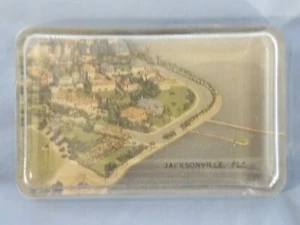 Vintage Antique Jacksonville Florida Souvenir Glass Photo Paper Weight - Picture 1 of 8