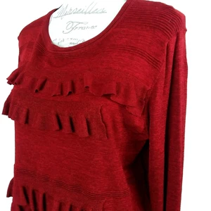 Diane vonFurstenburg Ruffle Sweater Women's Large Merino Blend Festive Red New - Picture 1 of 11