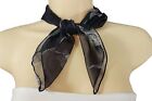 New Women Mini Sheer Pocket Square Scarf Neck Warmer Head Cover Navy Blue Floral