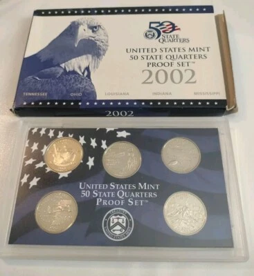 2002 Clad State Quarter 5 Coin Proof Set w/ OGP & COA - Image 1 of 3