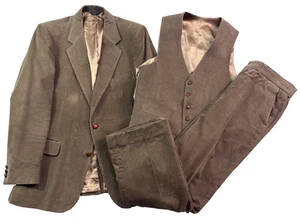 Vintage mens 3pc Corduroy Pant Suit 42R cord vest brown woodmere bootcut 34x30 - Picture 1 of 21