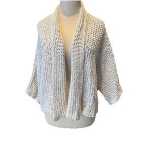 Cárdigan Eileen Fisher L Beige Mezcla de Lino Tejido Abierto Playa Minimalista Suéter - Imagen 1 de 8