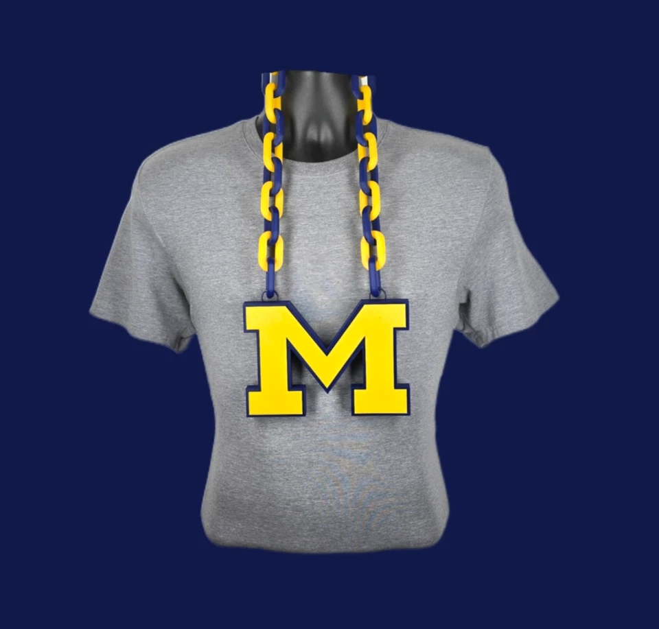 Michigan Wolverines Block M Fan Chain Pendant Necklace NCAA College Football  - Image 1 of 1