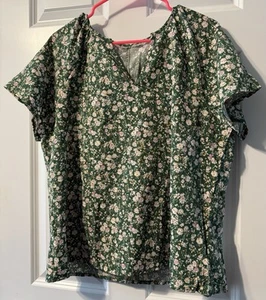 Beautiful Women’s Size X-Large Green & Pink Floral Short Sleeve Summer Top - Picture 1 of 4