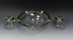 Indiana Glass Co Enamel Hand Painted Vegetable Serving Bowl w/ Candle Holders - Picture 1 of 8