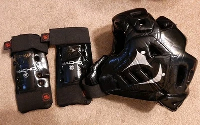 Macho Artes Marciales Taekwondo Karate Cabeza y Espinilla Equipo de Protección Niños Pequeño Negro Foto 1 de 4