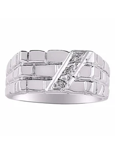 Diamond Brick Ring Sterling Silver or Yellow Gold Plated Silver - Picture 1 of 3