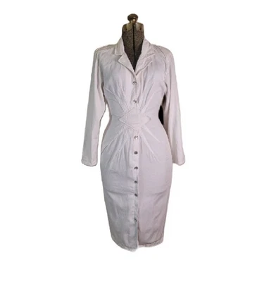 复古 80 年代 All That Jazz Midi 连衣裙定制白色褶皱腰部纽扣 XS/S — 第 1/4 张图片