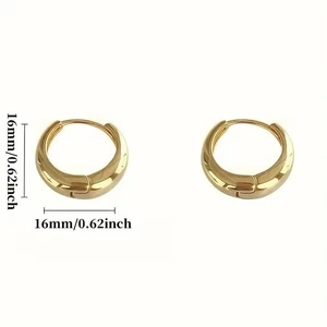 Gold Plated Hoop Earrings Women Medium Size Thick Dangle Fashion Jewelry Gift - Bild 1 von 9