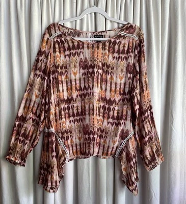 Blusa Top New Directions Damas Ligera, Suelta, Boho, Estampado de Flechas Talla PM Nueva con Etiquetas Foto 1 de 4