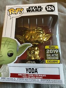 Funko Pop! Star Wars #124 Yoda Gold Chrome 2019 Galactic Convention Exclusive